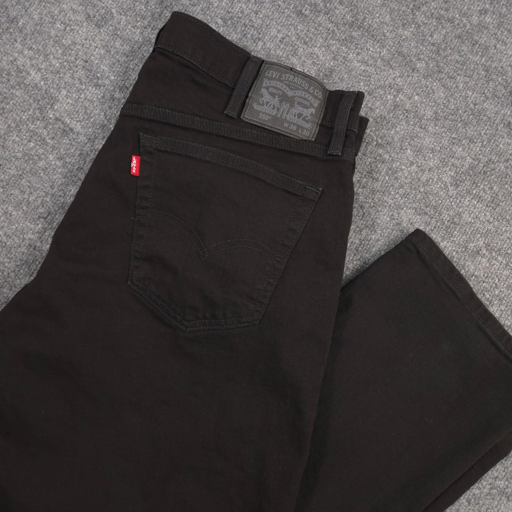 Levis 559 Jeans Mens 38X30 Black Relaxed Straight Stretch Dark Wash Denim Work